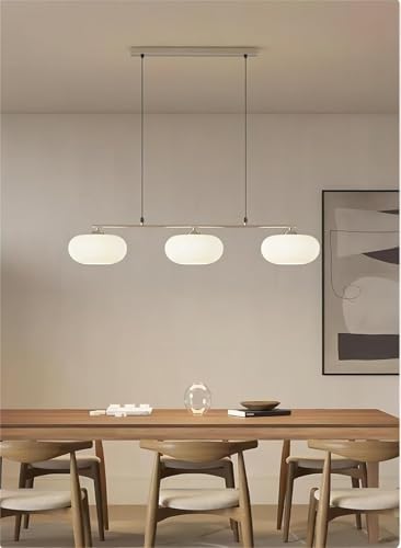 WOQuju Kronleuchter Retro Metall 3 Lichter Wabi Sabi Stil E27 Moderne japanische Lampe Luxus Cremefarben Restaurant Pendelleuchte Insellampe Kakiform Glaslampenschirm Höhenverstellbar(Chrome) von WOQuju