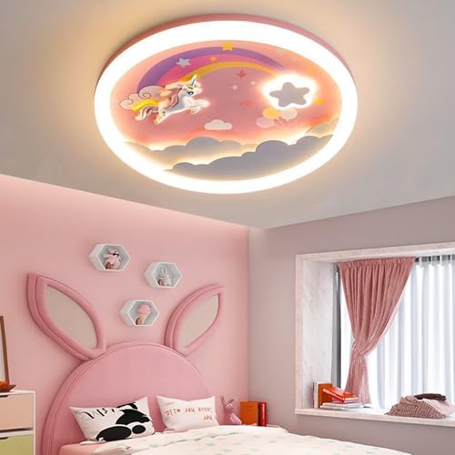 WOQuju LED Deckenlampe Rosa Deckenleuchte Modern Dimmbar mit Fernbedienung Einhorn Lampe 70W Kinderzimmer Geeignet für Wohnzimmer Schlafzimmer Kinderzimmer Runde Beleuchtung von WOQuju