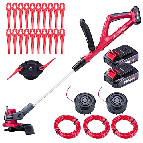 WORCRAFT Akku Rasentrimmer und Kantenschneider 2-in-1 - inkl. 2Batterien (20V 2Ah) und Ladegerät - Automatischem Kabelvorschub und Teleskop- & Drehbarem Griff von WORCRAFT