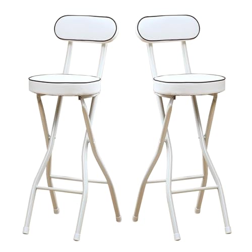 2er Set Klappbarer Barhocker Gepolsterter, Klapphocker Faltbar Bar Hocker, 55 60 65 70 75cm Sitzhöhe, Tragfähigkeit 150kg, Runder Gepolsterter Frühstücksstuhl, Schwarz/Weiß(White,H70cm) von WORDFUN