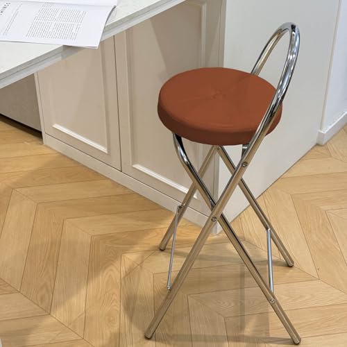 Barhocker Klappbar, Tragbarer Klapphocker Mit Fußstütze, Runder Gepolsterter Küchenhocker Frühstücksstuhl Hochstuhl Für Erwachsene, Belastbarkeit 150kg, Ohne Montage(Brown,H45cm) von WORDFUN
