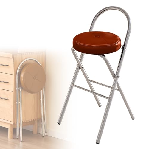 Barhocker Klappbar Mit Fußstütze, Runde Gepolsterte Hochstuhl Mit Dickem Kissen, Counter Höhe Küchenstühle, Belastbarkeit 150 Kg, 45/65/75cm Sitzhöhe, Ohne Montage, Platzsparend(Brown,H45cm) von WORDFUN