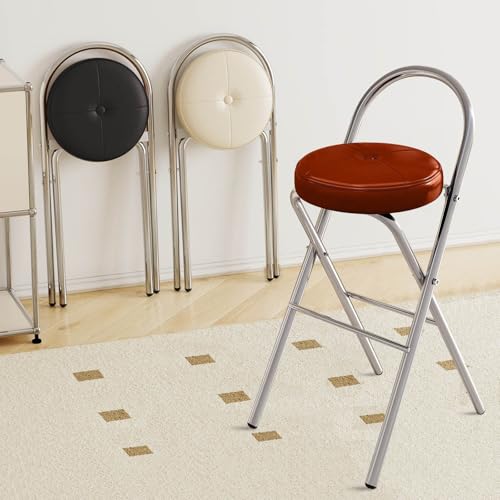 Barhocker Klappbarer Gepolsterter Stuhl, Runder Küche Frühstück Stuhl Mit Fußstütze, Belastbar Bis 150kg, Sitzhöhe 45/65/75cm, Für Garten Camping Angeln Grillen Bürohocker(Brown,H65cm) von WORDFUN