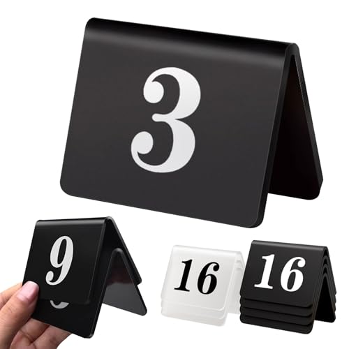 Hochzeitstischnummer Stapelbare, 1-25/50/100 Doppelseitig Zahlen Acryl Tischschild, Number Karten Platzkarten, Sitzkarte Für Hochzeiten, Party, Meetings, Büro, Restaurants, Bar(Black Frosted,1-50) von WORDFUN
