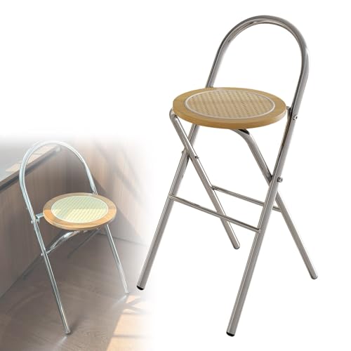Hohe Klappstühle Mit Fußstütze, Tragbarer Klappbarer Faltbarer Hocker, Maximale Belastung: 150 Kg, Barhocker Klapphocker Für Indoor Outdoor Küche Bars Bistro Camping(Wood,H75cm) von WORDFUN