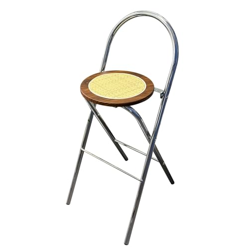 Klappbarer Küchen Barhocker Mit Rückenlehne, Tragbarer Klappstuhl 45/65/75cm Sitzhöhe, Hochstuhl Für Erwachsene, Hoher Barstuhl, Für Garten Camping Angeln Grillen Bürohocker(Walnut,H45cm) von WORDFUN