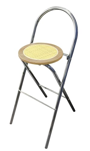 Klappbarer Küchen Barhocker Mit Rückenlehne, Tragbarer Klappstuhl 45/65/75cm Sitzhöhe, Hochstuhl Für Erwachsene, Hoher Barstuhl, Für Garten Camping Angeln Grillen Bürohocker(Wood,H65cm) von WORDFUN