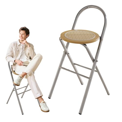 Klapphocker Mit Fußablage, Tragbarer Barhocker Klappbar, 45/65/75cm Sitzhöhe, Frühstücksstuhl, Counter Höhe Barhocker, Geeignet Für Küche, Balkon, Bistro,Garten Und Außenbereich(Wood,H75cm) von WORDFUN
