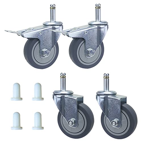 Räder Rollen Mit Gewinde M11 4-teiliges Set 75 Mm 100mm Vorbau Lenkrollen, Leise Gummirollen Mit Bremse, Für Alle Arten Von Speisewagen-Trolleys, Tragfähigkeit 30KG Pro Rolle ( Size : Ø 3" M11x35mm ) von WORDFUN