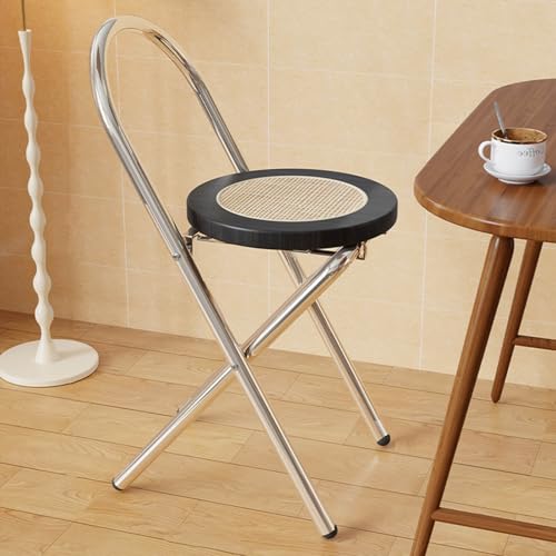 Tragbarer Klappbarer Faltbarer Hocker, Sitzhöhe 45/65/75cm Tresenhocker, Bistrohocker Mit Rückenlehne & Fußstütze, Belastbarkeit 150kg, Klappstuhl, Küchenstühle, Platzsparend(Black,H45cm) von WORDFUN