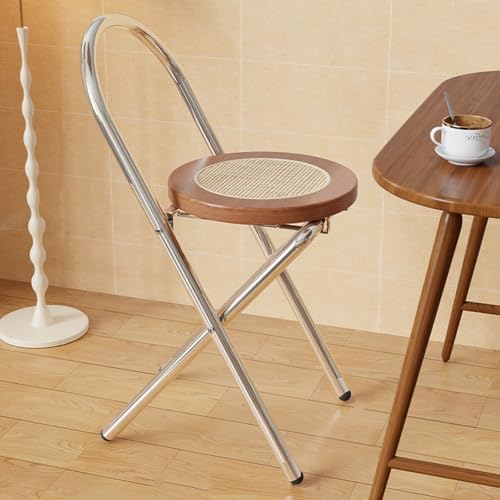 Tragbarer Klappbarer Faltbarer Hocker, Sitzhöhe 45/65/75cm Tresenhocker, Bistrohocker Mit Rückenlehne & Fußstütze, Belastbarkeit 150kg, Klappstuhl, Küchenstühle, Platzsparend(Walnut,H65cm) von WORDFUN