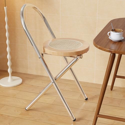 Tragbarer Klappbarer Faltbarer Hocker, Sitzhöhe 45/65/75cm Tresenhocker, Bistrohocker Mit Rückenlehne & Fußstütze, Belastbarkeit 150kg, Klappstuhl, Küchenstühle, Platzsparend(Wood,H75cm) von WORDFUN