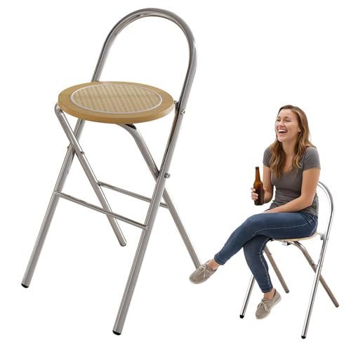 Tragbarer Klappbarer Hochstuhl, Belastbar Bis 150kg, Barhocker Klappbar Mit Rückenlehne & Fußstütze, 45/65/75cm Sitzhöhe, Für Küche, Balkon, Bistro,Garten Und Außenbereich(Wood,H45cm) von WORDFUN