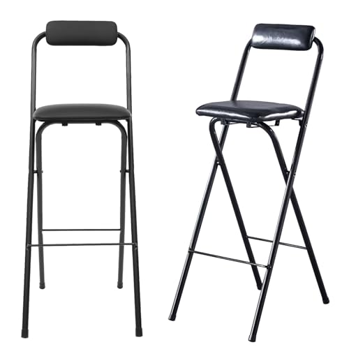 Tragbarer Klapphocker, Barstuhl Mit Rückenlehne Und Fußstütze, Faltbar Küchenstühle Mit Metallgestell, 55/60/65/70/75/80cm Höhe, Frühstückshocker Belastbarkeit 150 Kg(Black,H65cm) von WORDFUN