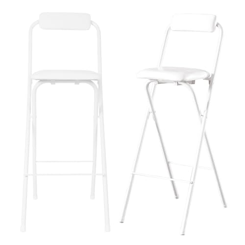 Tragbarer Klapphocker, Barstuhl Mit Rückenlehne Und Fußstütze, Faltbar Küchenstühle Mit Metallgestell, 55/60/65/70/75/80cm Höhe, Frühstückshocker Belastbarkeit 150 Kg(White,H65cm) von WORDFUN