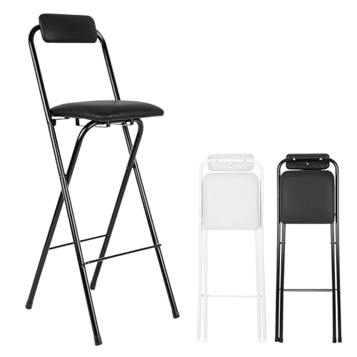 Tragbarer Outdoor Barhocker, Klappbare Barstühle Mit Rückenlehne, Tragkraft 150kg, 50/55/60/65/70/75/80/90cm Sitzhöhe, Küchenstühle Für Garten Camping Angeln Grillen Bürohocker(Black,H50cm) von WORDFUN