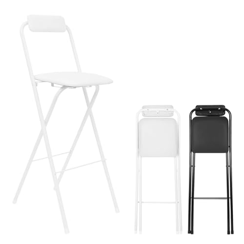 Tragbarer Outdoor Barhocker, Klappbare Barstühle Mit Rückenlehne, Tragkraft 150kg, 50/55/60/65/70/75/80/90cm Sitzhöhe, Küchenstühle Für Garten Camping Angeln Grillen Bürohocker(White,H50cm) von WORDFUN