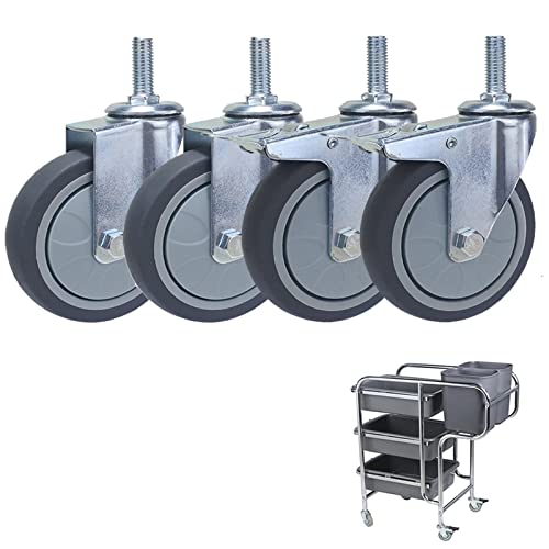 WORDFUN 4 Stücke Räder Rollen Mit Gewinde M12 (2 Mit Bremsen, 2 Ohne Bremsen) geräuschlose Möbelrolle, TPR Leise Gummirollen Für Alle Arten Von Speisewagen-Trolleys, Tragfähigkeit:90 KG von WORDFUN