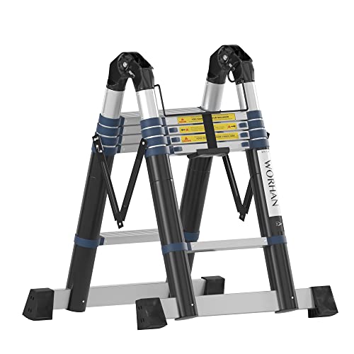 WORHAN® 3.2m TELESKOPLEITER 2 in 1 ANLEGELEITER KLAPPLEITER ALU TELESKOP LEITER MULTIFUNKTTIONS LEITER 320cm K3.2A von WORHAN