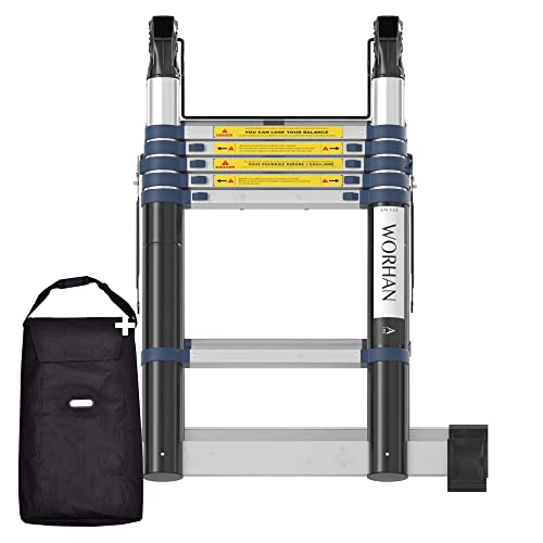 WORHAN® 3.8m TELESKOPLEITER 2 in 1 ANLEGELEITER KLAPPLEITER ALU TELESKOP Leiter MULTIFUNKTTIONS Leiter 380cm K3.8A+Bag von WORHAN