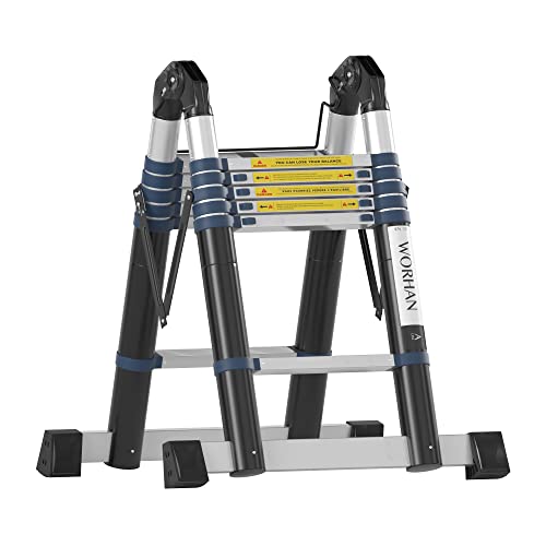 WORHAN® 3.8m TELESKOPLEITER 2 in 1 ANLEGELEITER KLAPPLEITER ALU TELESKOP Leiter MULTIFUNKTTIONS Leiter 380cm K3.8A von WORHAN