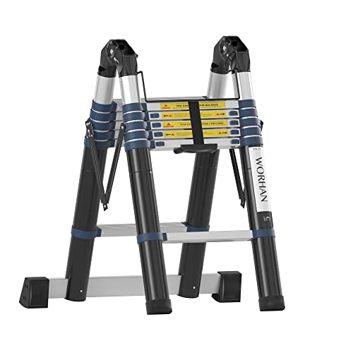 WORHAN Teleskopische 3.8m TELESKOPLEITER 2 in 1 ANLEGELEITER KLAPPLEITER ALU TELESKOP Leiter MULTIFUNKTTIONS Leiter 380cm K3.8C von WORHAN