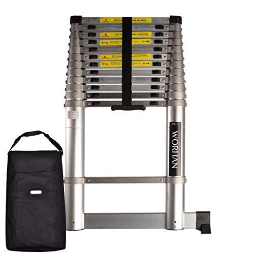 WORHAN® 4.1M TELESKOPLEITER MIT ALUMINIUMRINGEN ALULEITER ANLEGELEITER ALU TELESKOP Leiter MULTIFUNKTIONS Leiter MIT STABILISIERUNG 1AK4.1+Bag von WORHAN