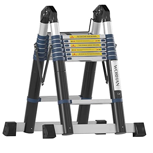 WORHAN® 4.4m TELESKOPLEITER 2 in 1 ANLEGELEITER KLAPPLEITER ALU TELESKOP Leiter MULTIFUNKTTIONS Leiter 440cm K4.4A von WORHAN