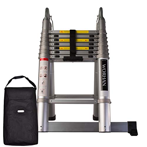 WORHAN Teleskopische 5.6m MIT ALUMINIUMRINGEN TELESKOPLEITER ANLEGELEITER KLAPPLEITER TELESKOP Leiter MULTIFUNKTTIONS Leiter 560cm AK5.6+Bag von WORHAN