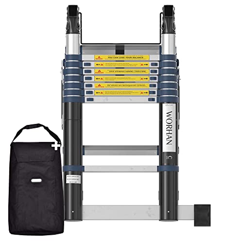 WORHAN® 5m TELESKOPLEITER 2 in 1 ANLEGELEITER KLAPPLEITER ALU TELESKOP LEITER MULTIFUNKTTIONS LEITER 500cm K5C+bag von WORHAN