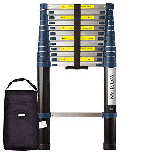 WORHAN Teleskopische 3.8m TELESKOPLEITER ALULEITER ANLEGELEITER ALULEITER ALU TELESKOP Leiter MULTIFUNKTIONS Leiter 380cm 1K3.8C+Bag von WORHAN