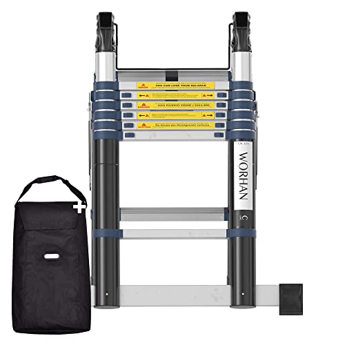 WORHAN Teleskopische 4.4m TELESKOPLEITER 2 in 1 ANLEGELEITER KLAPPLEITER ALU TELESKOP Leiter MULTIFUNKTTIONS Leiter 440cm K4.4C+Bag von WORHAN