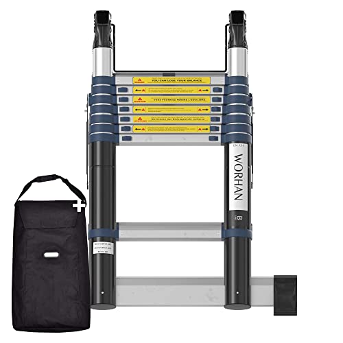 WORHAN Teleskopische 5m TELESKOPLEITER 2 in 1 ANLEGELEITER KLAPPLEITER ALU TELESKOP Leiter MULTIFUNKTTIONS Leiter 500cm K5B+Bag von WORHAN