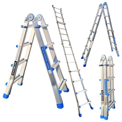 WORHAN Teleskopleiter 414cm Leiter Anlegeleiter Klappleiter Multifunktionsleiter Größenauswah L4 von WORHAN