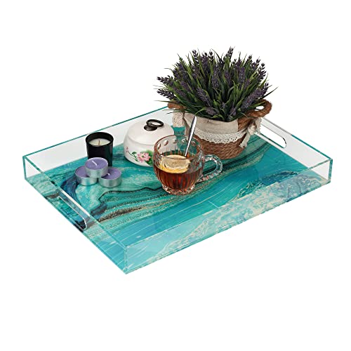 WORHE Acryl-Galaxie-Serviertablett mit Griff, Universelles ESS-Tablett für Küche und Esszimmer, Dekorativer Plastiktischtray für Badezimmer-Waschtisch(YGC010) von WORHE