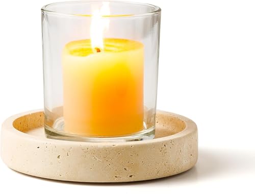 WORHE Marmor Kerzenständer - Edler Kerzenhalter für Ihre Hochzeit - Handgefertigtes Dekotablett aus Marmor - Kerzenständer für Stumpenkerzen Kommunions- und Konfirmationskerzen - Ø 16 cm(WH063) von WORHE