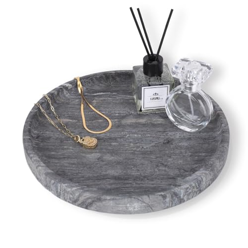 WORHE Marmor Rundes Tablett Schmuckteller für Couchtisch Wohnzimmer Schreibtisch Küche Badezimmer, Schwarzgrau(WH017) von WORHE
