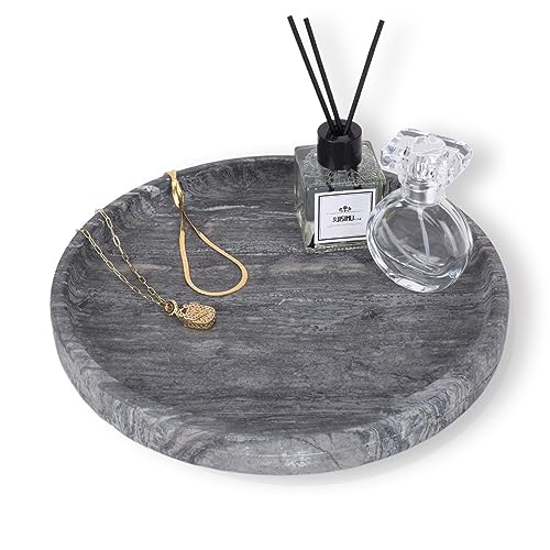 WORHE Marmortablett Ø24cm,Badezimmertablett,ideal als Deko-Untersetzer,Organizer für Badezimmer und Wohnzimmer,Küche,Servierplatte,Schwarzer Marmor von WORHE