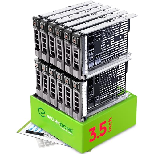 WORKDONE 12er-Pack - 3,5" Festplatten-Caddy - Kompatibel für Dell PowerEdge Server 11.-13. Gen. - mit Installationshandbuch - Frontaufkleber - Schraubendreher - Starke Tray-Schrauben von WORKDONE