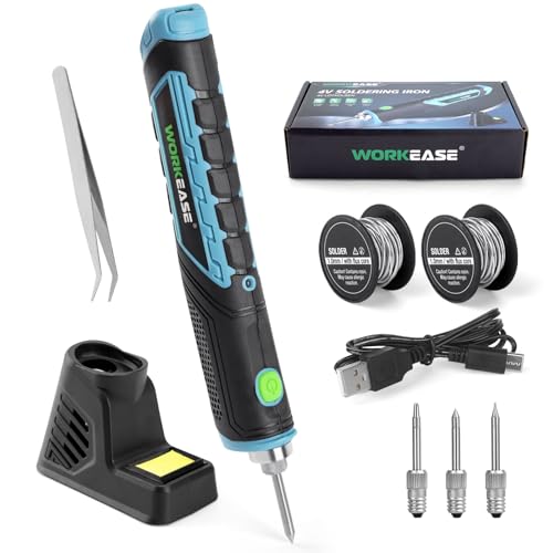 Workease -Lötkolben 2000mAh Batterie Max. 450°C-25 Sek. Aufheizzeit - Inkl. Halter mit Schwamm, Lötzinn und Spitzen von WORKEASE