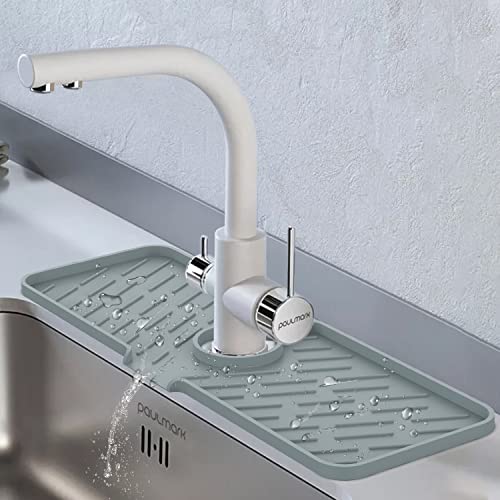 Silikon-Wasserhahn-Spritzschutz, 45.7x16 cm Wasserhahn-Wasserfangmatte, Wasserhahngriff, Tropffänger-Matte für Küchenarbeitsplatte und Badezimmer-Waschbeckenschutz (grau) von WORKKEEP