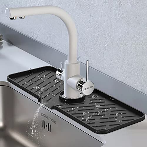 Silikon-Wasserhahn-Spritzschutz, 45.7x16 cm Wasserhahn-Wasserfangmatte, Wasserhahngriff, Tropffänger-Matte für Küchenarbeitsplatte und Badezimmer-Waschbeckenschutz (schwarz) von WORKKEEP