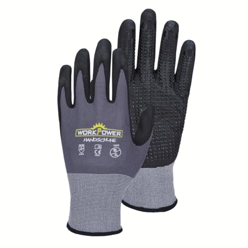 WORKPOWER– 6er Pack Arbeitshandschuhe Argos Dot für Herren – rutschfeste Handschuhe mit Nitrilbeschichtung – verfügbar in den Größen 9 (Anthrazit/Schwarz) von WORKPOWER