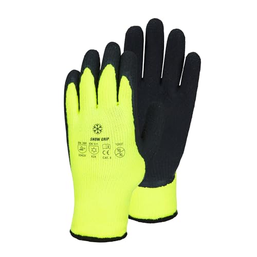 WORKPOWER Arbeitshandschuhe Herren Winter Snow Grip - Montagehandschuhe aus Acryl - Winter-Arbeitshandschuhe Männer mit Latex-Beschichtung - Forsthandschuhe mit Acrylfutter - gelb/schwarz von WORKPOWER