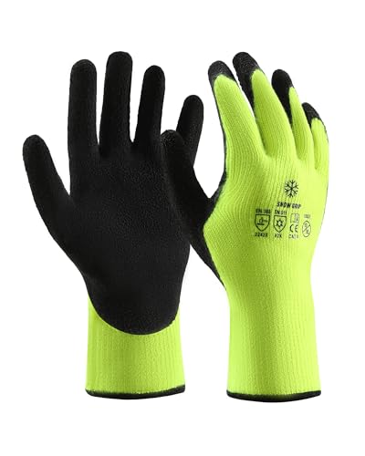 WORKPOWER Arbeitshandschuhe Herren Winter Snow Grip - Montagehandschuhe aus Acryl - Winter-Arbeitshandschuhe Männer mit Latex-Beschichtung - Forsthandschuhe mit Acrylfutter - gelb/schwarz von WORKPOWER