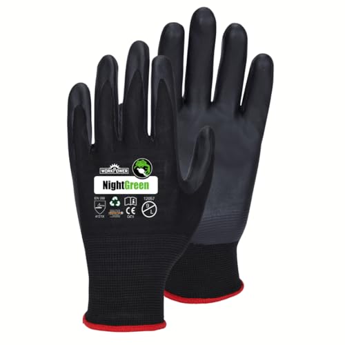 WORKPOWER– Arbeitshandschuhe Night Green für Herren – rutschfeste Handschuhe mit Nitrilbeschichtung – verfügbar in den Größen 8 (Schwarz) von WORKPOWER