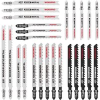 Workpro - Professional Stichsägeblätter Set, 25tlg.T-Schaft Stichsägeblätter aus hss/bim/hcs für Holz,Kunststoff und Metall, inkl. Kunststoff-Box von WORKPRO