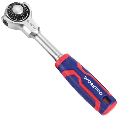 WORKPRO 1/4" Umschaltknarre Antrieb mit 72 Zähnen, Steckschlüssel Ratsche mit Schnellspanner, flexibler Kopf, 270° drehbar, Schnellwechsel-Steckschlüssel für Reparaturarbeiten von WORKPRO