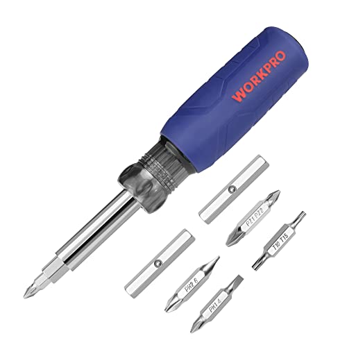 WORKPRO 11 in 1 Multi Schraubendreher, Umsteckschraubendreher mit Kreuz/Schlitz/Torx/Pozidriv, 4 wechselbare Multibits und 3 Steckschlüssel für Heimwerker, DIY, Reparatur von WORKPRO