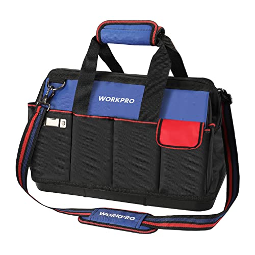 WORKPRO Werkzeugtasche, 45,7 cm Werkzeugtasche mit wasserdichtem, geformtem Boden, oben offen, Werkzeug-Organizer-Tasche mit 20 Taschen, verstellbarer Schultergurt von WORKPRO